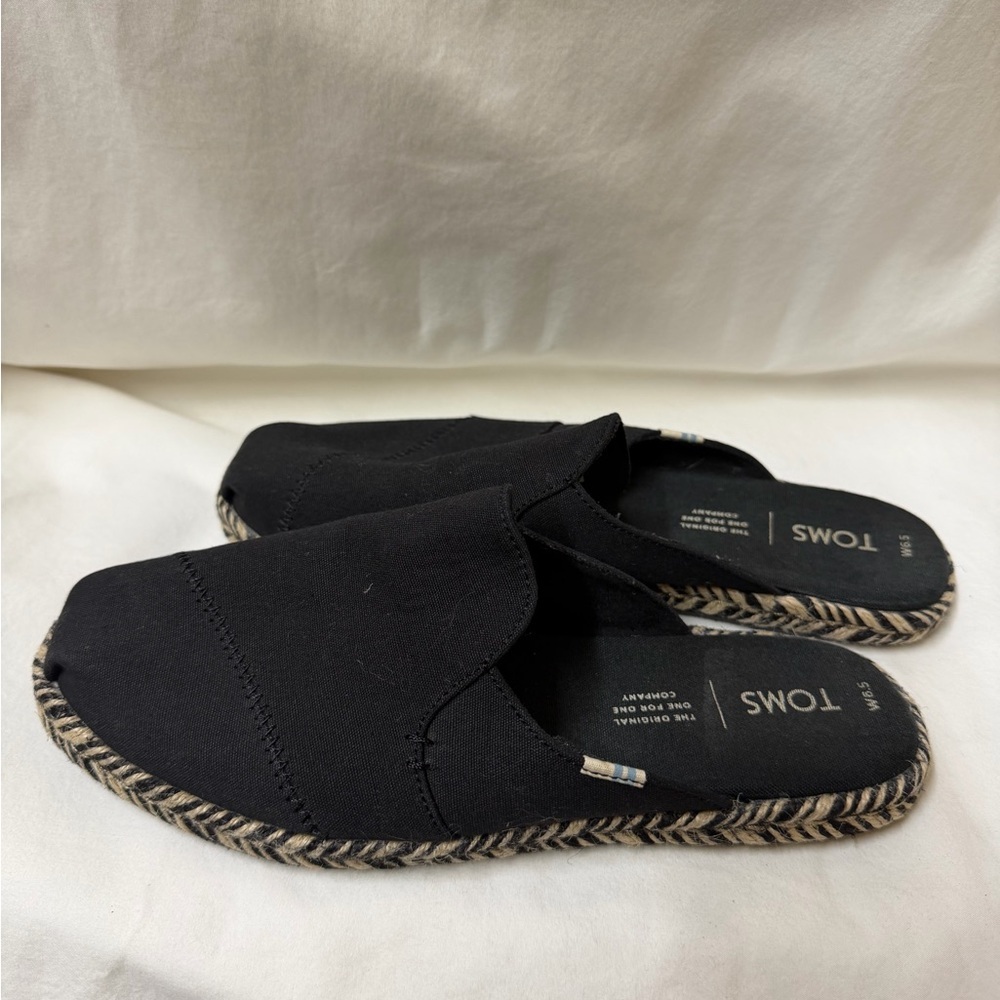 Toms Black Canvas Espadrille Mule Slides - Picture 3 of 3